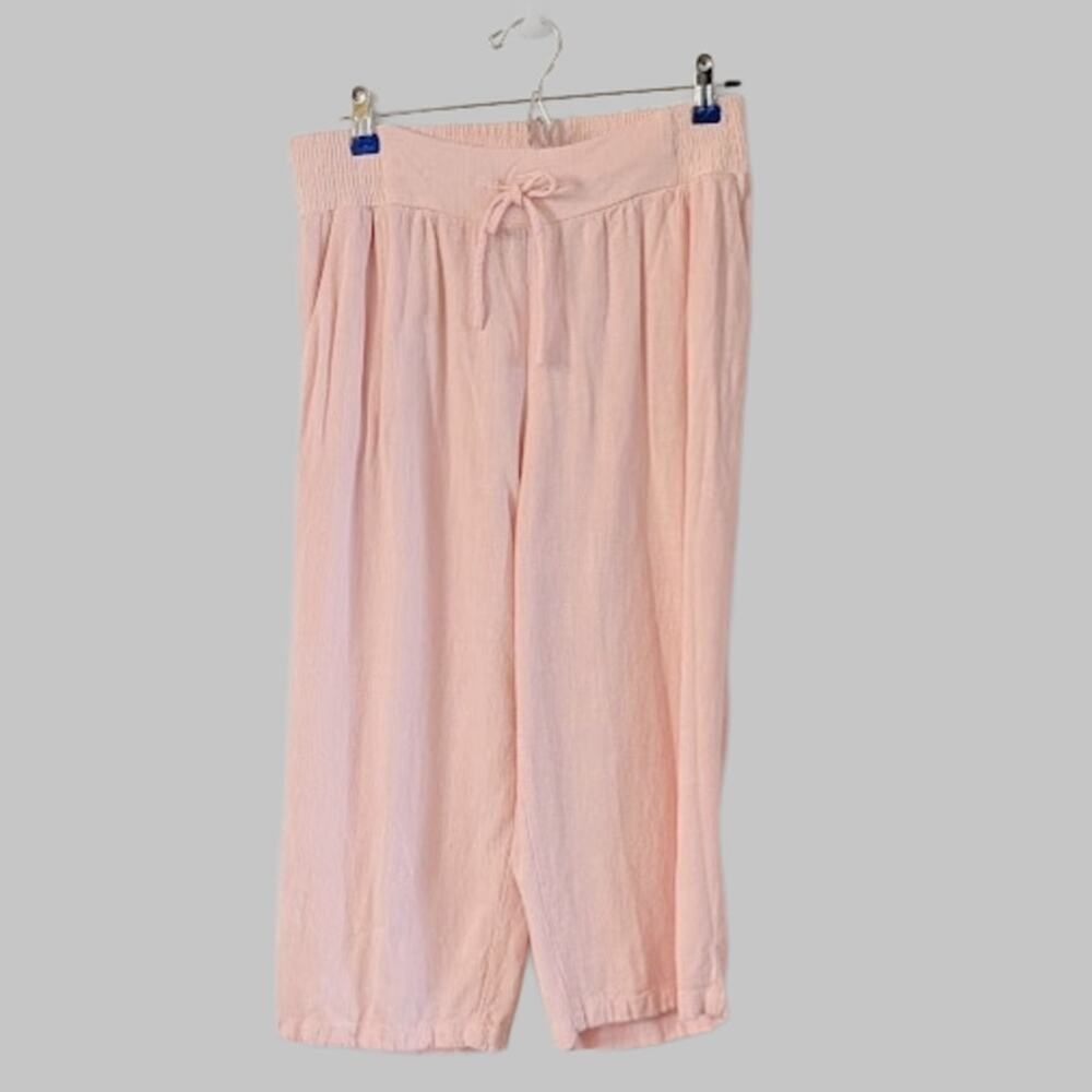 JM Collection Linen Blend Pull On Cropped Pants Size M Light Pink Casual Summer